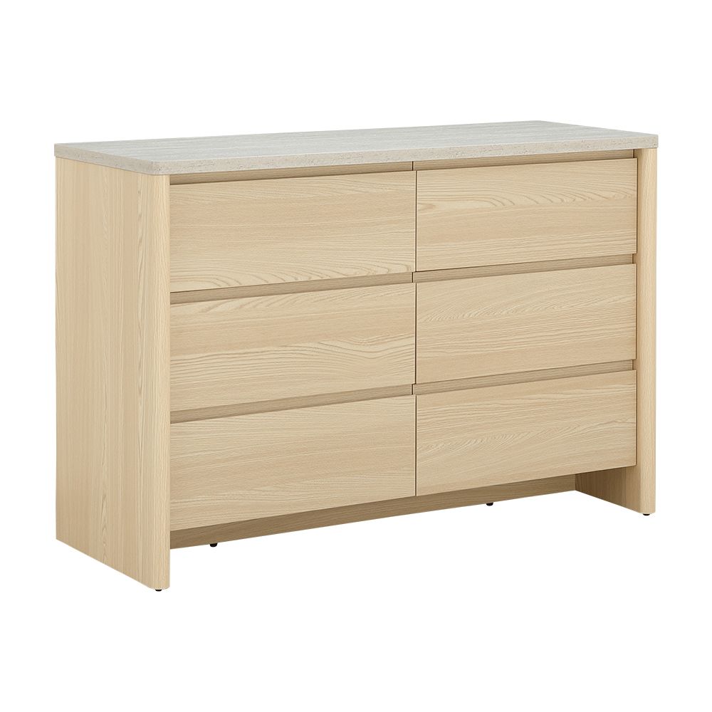 ตู้ 6 ลิ้นชัก รุ่นทราวินด์ ขนาด 120 ซม. - สีธรรมชาติ/เกรย์ ทราเวอร์ทีน