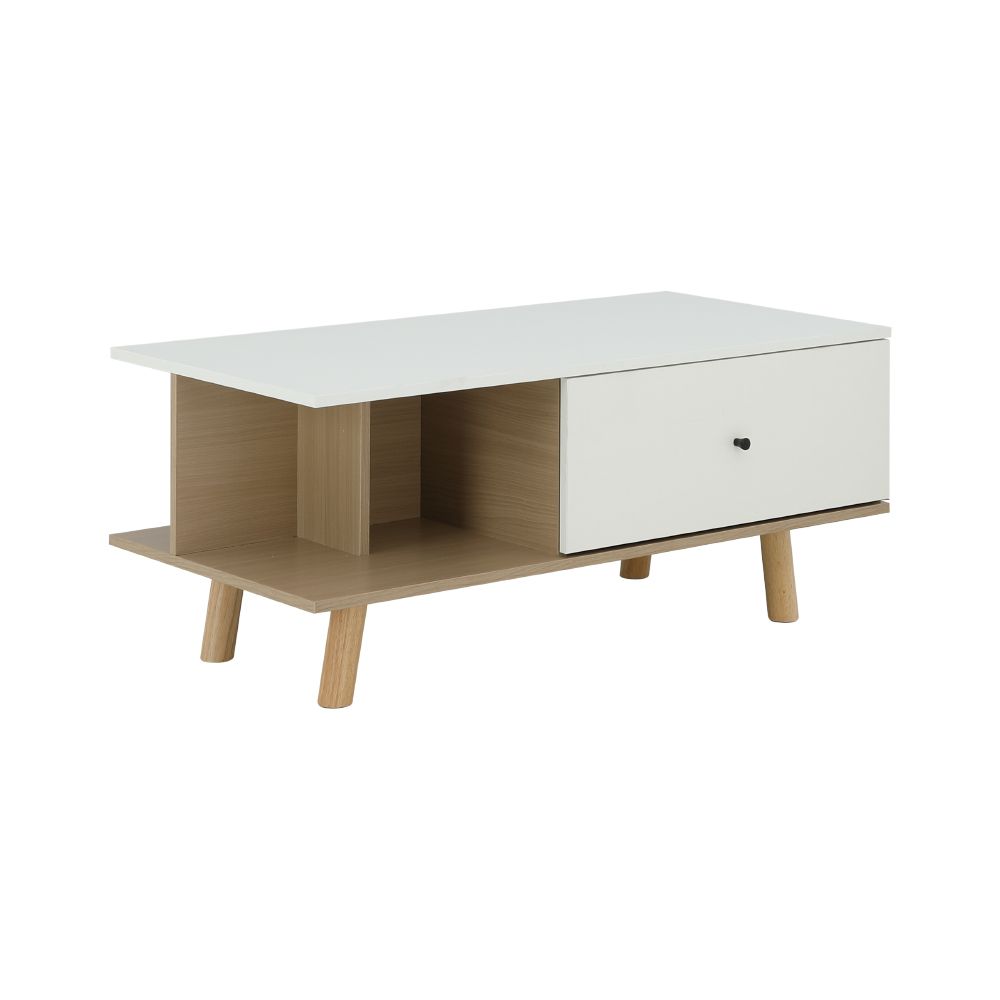 Furinbox โต๊ะกลางท็อปเหลี่ยมพร้อมลิ้นชัก รุ่นมาเรีย ขนาด 100 ซม. - สีธรรมชาติ/ขาว